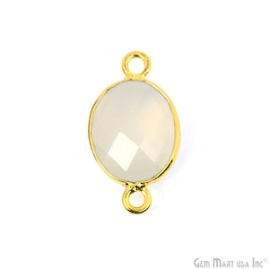 Natural White Chalcedony, Bezel Oval Shape Connector, 10x12mm Oval 24k Gold Plated, Double Bail 1pc. (WC-10146)