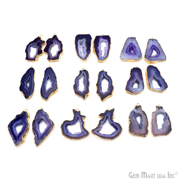 Agate Slice Earring Supplies, 40x29mm, DIY Geode Earring, Gold Electroplated, Boho Gemstone Earring, Earring Making Connector (DPER-92860)