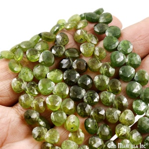 Peridot Faceted Heart Beads, 7mm Heart Peridot Gemstone Beads, 7&#39;&#39; Bead Curtain, GemMartUSA (DRPT-70053)