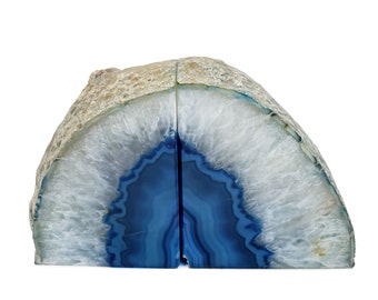 Large Geode Bookend. Blue Agate Bookend Pair. (3-42lbs, 5-6inch). Mineral Rock Formation, Healing Energy Crystal, Home Decor. *Ships Free*