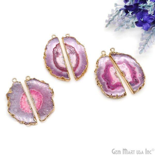 Agate Slice Earring Supplies, 38X15mm, DIY Geode Earring, Gold Electroplated, Boho Gemstone Earring, Earring Making Connector (DPER-93052)