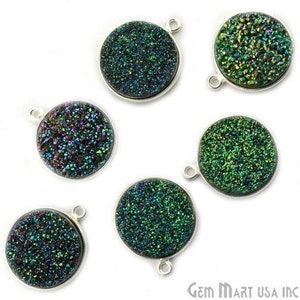 Green Druzy Round Shape Bezel Connector, Silver Plated Connector, Bezel Setting, Single Bail, Jewelry Supply, GemMartUSA (ZG-11125)