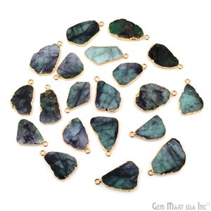 Raw Emerald Charm, Electroplated Gold Pendant, Rough Gemstone Drop, Small Crystal Dangle for Jewelry Making, GPEM-50003