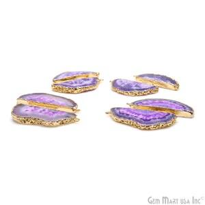 Agate Slice Earring Supplies, 47X20mm, DIY Geode Earring, Gold Electroplated, Boho Gemstone Earring, Earring Making Connector DPER-93060 image 3