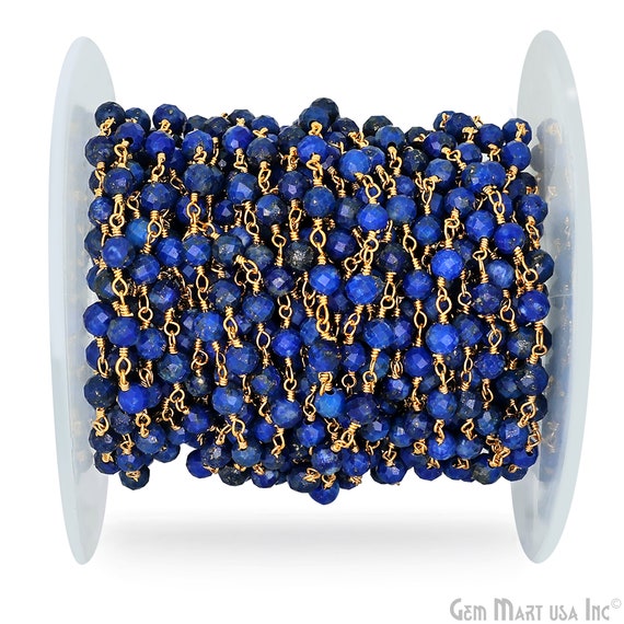 ラピスラズリビーズ、4 mm ファセットビーズ、24k ゴールドメッキ  