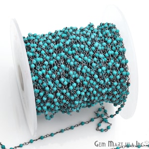 Rosary Chain, Turquoise Rosary Chain, Bead Rosary Chain, Bead Chain, Anglican Rosary, Wire Wrapped, Oxidized Chain, GemMartUSA (BPTG-30000)