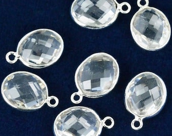 Natural Crystal, Bezel Oval Shape Connector, 10X12mm Oval Silver Plated, Single Bail GemMartUsa. (CL-10113)