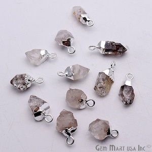 Herkimer Diamond Connector, Rough Gemstone, Gemstone Charm, Tiny Gemstone, Stone Connector, Silver Single Bail, GemMartUSA (SPDH-50469)