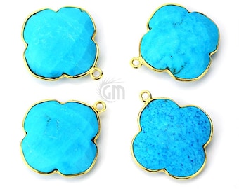 Turquoise Bezel Clover Shape, 24x20mm 24k Gold Plated Single Bail Bezel Connector / Pendant GemMartUSA (TQ-10238)