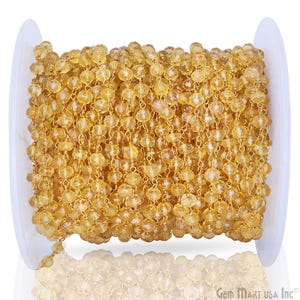 Citrine, 3-3.5mm 24k Gold Plated wire wrapped Rosary Chain by foot GemMartUSA (GPCT-30002)