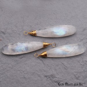 Rainbow Moonstone Pear Connector, Gold Wire Wrapped Connector, 47x11mm Gemstone Pear Pendant, Jewelry Making Supply, GemMartUSA (GPRM-50085)