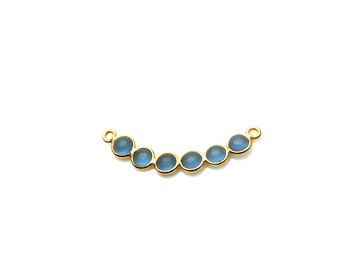 Handcrafted Iolite component connector, Gold Plated connector, Round cut Pendant, Double Bail Connector 27X5MM (GPIO-13070)