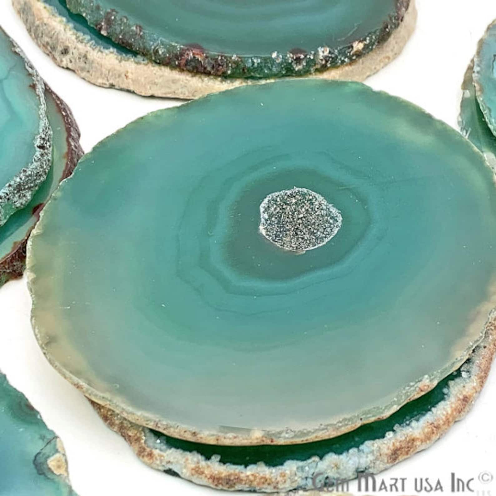 Green Gemstone Coaster Agate Coaster Set Drinkware Gold Etsy