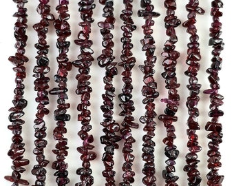 Garnet Chip Beads, 34 Inch, Natural Chip Strands, Drilled Strung Nugget Beads, 3-7mm, Polished, GemMartUSA (CHGT-70001)