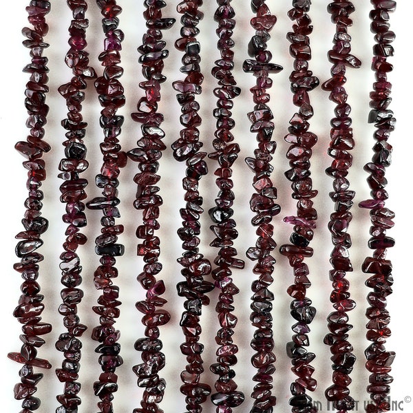 Garnet Chip Beads, 34 Inch, Natural Chip Strands, Drilled Strung Nugget Beads, 3-7mm, Polished, GemMartUSA (CHGT-70001)