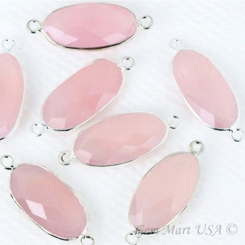 Double Bail 1pc GemMartUSA . RC-10183 Bezel Oval Shape Connector Natural Rose Chalcedony 10x20mm Oval Silver Plated