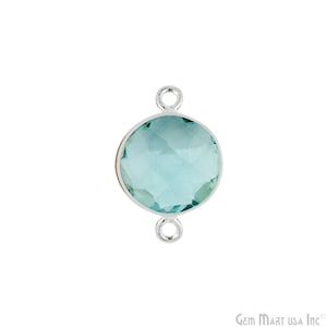 Blue Topaz 8mm Round Bezel Connector, Silver Plated Connector, Round Shape Connector, Double Bail, Jewelry Supply, GemMartUSA (HB-10205)