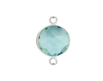 Blue Topaz 8mm Round Bezel Connector, Silver Plated Connector, Round Shape Connector, Double Bail, Jewelry Supply, GemMartUSA (HB-10205)