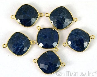 Saphir naturel, lunette en forme de coussin, coussin 16 mm plaqué or 24 carats, double écrou GemMartUSA (SH-10135)