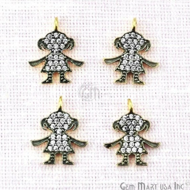 Cubic Zircon Pave Diamond /'Baby Girl/' Charm Pendant in Gold Vermeil 13mmx11mm size GemMartUSA CHCZ-40208