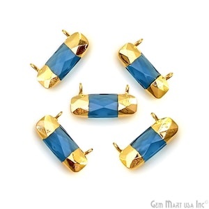 Iolite Gemstone Necklace Pendant, 21x11mm Iolite Rectangle Faceted Gemstone Connector, Gold Electroplated, GemMartUSA, GPIO-50524