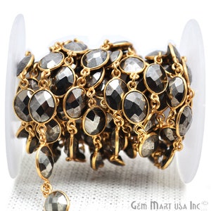 Pyrite Connector Chain, Gold Plated Chain, Continuous Chain, Bezel Chain Jewelry Making Supplies GemMartUSA (GPPY-20010)