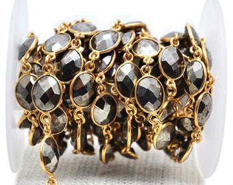 Pyrite Connector Chain, Gold Plated Chain, Continuous Chain, Bezel Chain Jewelry Making Supplies GemMartUSA (GPPY-20010)