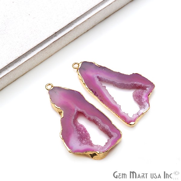 Agate Slice Earring Supplies, 44x25mm, DIY Geode Earring, Gold Electroplated, Boho Gemstone Earring, Earring Making Connector (DPER-91534)