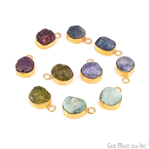 Raw Nugget Charm Gold Plated, Small Rough Gemstone, Organic Pendant for DIY Jewelry Making, Handmade Crystal Connector, 50842