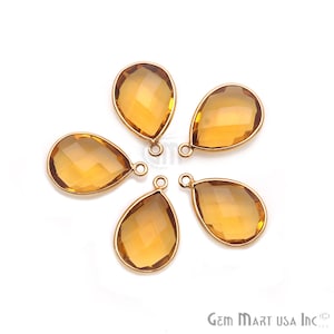 Citrine Quartz Connector, Gemstone Connector, Connector Charm, Earring Connector, Gold Bail, 12x16mm Pear Shape, GemMartUSA (HC-10086)