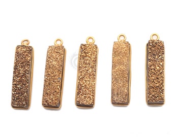 Golden Druzy Connector, Druzy Charm, Rainbow Titanium, Earring Connector, Gold Bail, 25x7mm Rectangle Shape, GemMartUSA (GPGZ-50143)