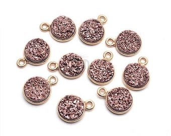 Rose Gold Druzy Connector, 8mm Round Shape Gold Plated Single Bail Connector Pendant GemMartUSA (RZ-11202)