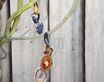 Natural Sliced Agate Wind Chimes, Agate Slice Wind Chimes, Gemstone Wind Chimes by GemMartUSA, 1 Set (WIND-10000)