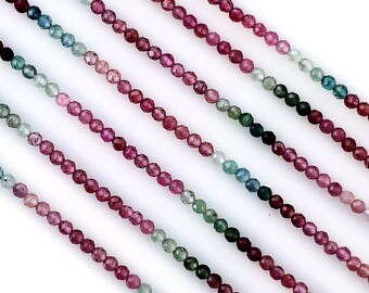 Multi Tourmaline Rondelle Beads, 13 Inch Gemstone Strands, Drilled Strung Nugget Beads, Faceted Round, 2-2.5mm, GemMartUSA (RLMT-70000)