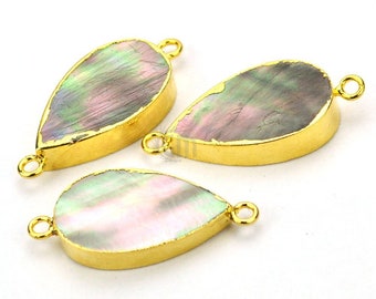 22k Gold Electroplated Abalone Connector, 13x22mm Pears Double Bail Gemstone Necklace Connector/Pendant (SEE-10357)
