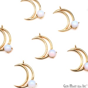 Opalite Crescent Moon Necklace, Gold Crescent Prong Setting Charm, Celestial Jewel, Boho Astrology, 28x11mm, GemMartUSA, GPWO-50518