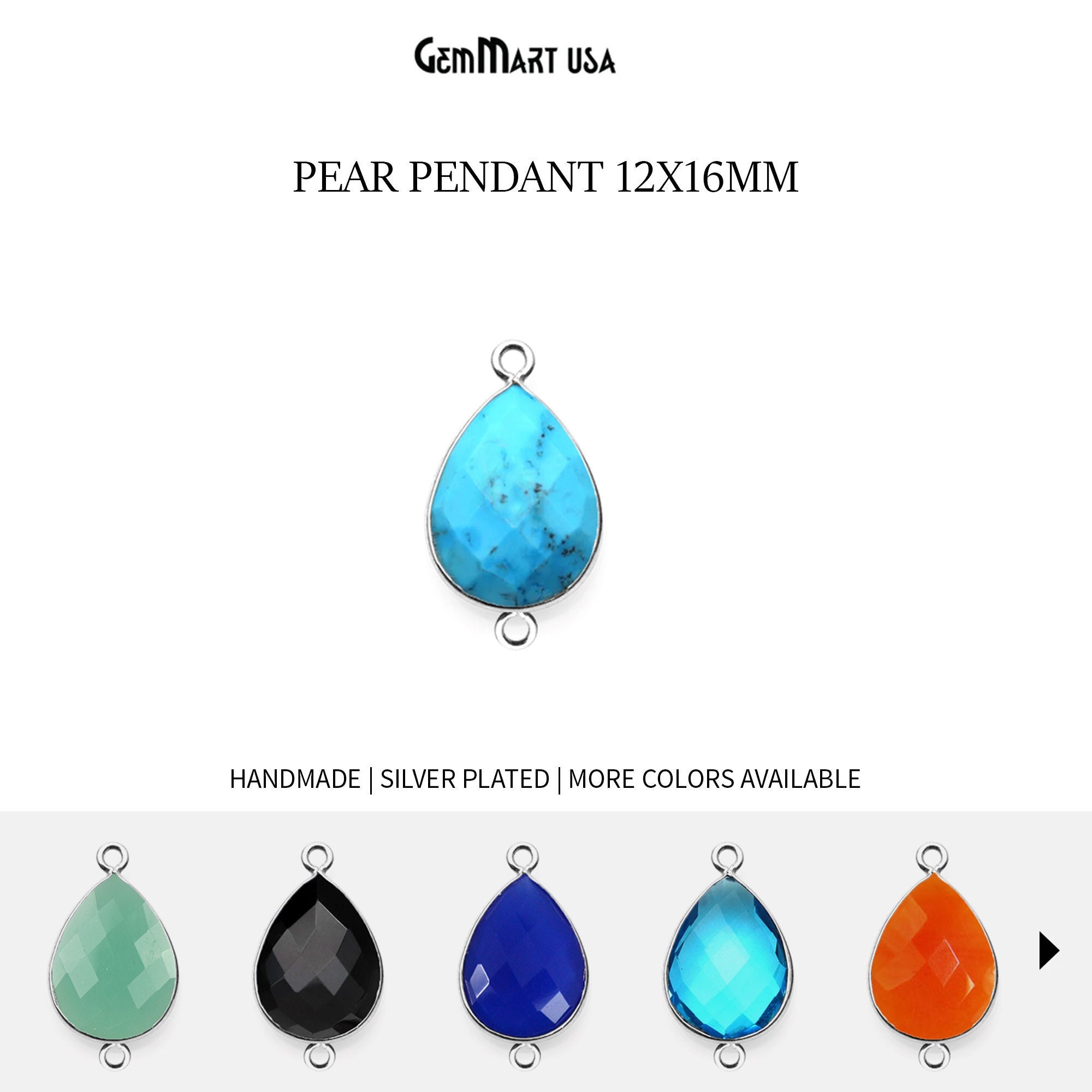 Pear Silver Bezel Pendant 12x16mm Silver Plated Charm Double Loop Necklace Pendant Double Bail Charm Jewelry Making by GemMartUSA, 10185