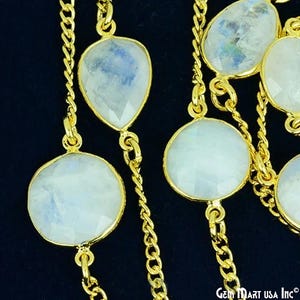 5 feet Rainbow Moonstone Bezel Connector Chain, Gold Plated Chain, Bezel Setting, DIY Jewelry, Jewelry Supply, GemMartUSA (GPRM-20002)
