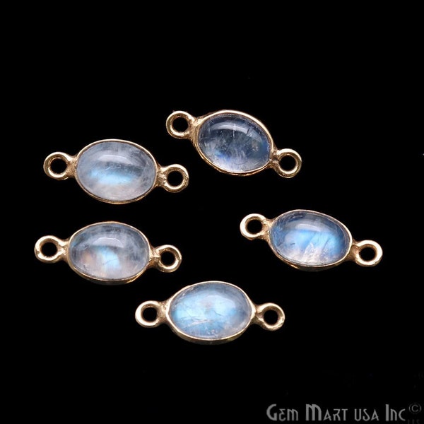 Rainbow Moonstone Cabochon, 6x8mm Oval Shape Connector, Gold Connector, Double Bail Connector, Jewelry Making Supply, GemMartUSA (RM-10908)