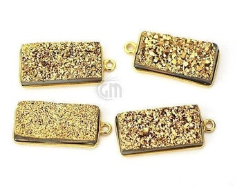 Golden Druzy Connector Bezel Rectangle Shape, 10x20mm 24k Gold Plated Single Bail Druzy Link Connector / Pendant (GZ-11215)