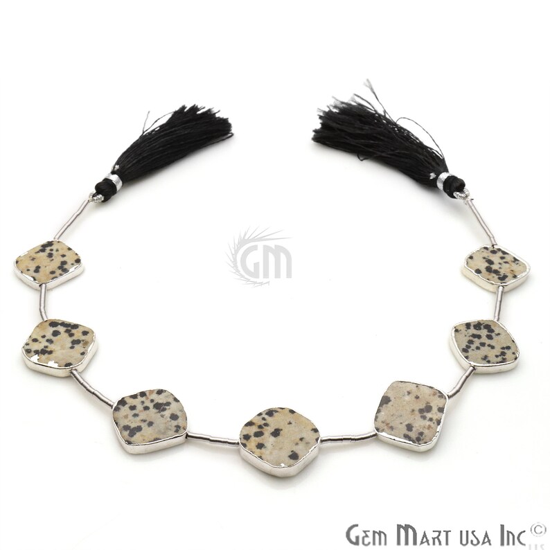 Texture Bead Silver Electroplated Dalmatian jasper Beads Free Form Beads Jewelry Making Beads Boho Bead 9INCH DRDJ-70043