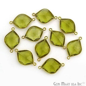 Lemon Topaz , Bezel Marquise Shape Connector, 14x18mm Marquise 24k Gold Plated, Double Bail 1pc.(LT-10228)