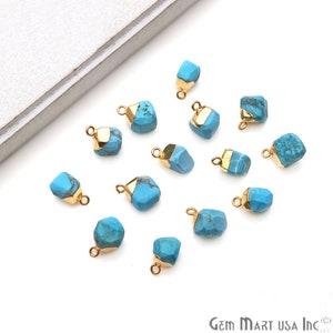 Turquoise Rough Connector Pendant, Gold Electroplated, Gemstone Charm, Single Bail, Free Form Pendant, (GPTQ-50470)