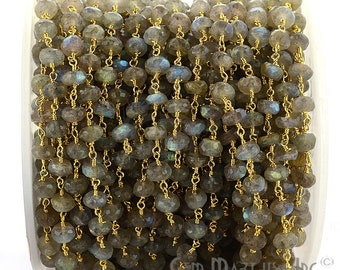 Labradorite beads rosary chain, 6-7mm Gold plated Handmade link Stone rosary Chain, GemMartUSA (GPLB-30036)