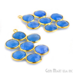 Blue Chalcedony Gemstone Bezel Component, Gold Plated Connector, Bezel Setting, 24k Gold Plated, Boho Jewelry Supply, GemMartUSA(GPBC-13016)