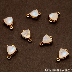 Rainbow Moonstone Prong Setting Connector, Gold Plated Gemstone Connector, Trillion Gemstone, Double Bail, Bracelet Making (GPRM-50306)