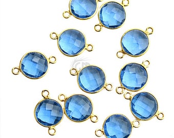 Connecteur lunette rond topaze bleue suisse, Connecteur plaqué or, Double écrou, Sertissage lunette, Fourniture de bijoux, GemMartUSA (BT-10155)