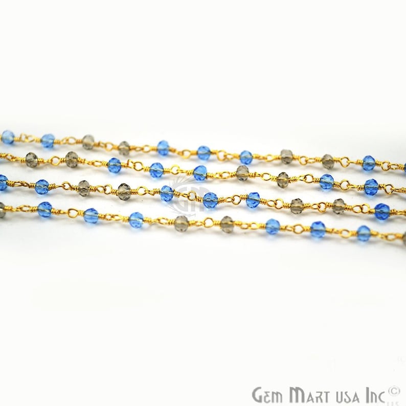 GPEI-30050 Tanzanite /& Iolite Zircon Faceted Beads Rosary 2.5-3mm 24k Gold Plated Wire Wrapped Rosary Chain GemMartUSA