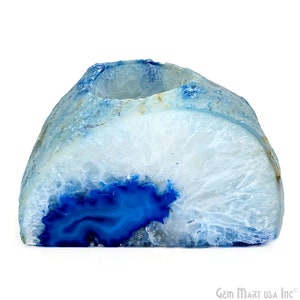 Blue Agate Crystal Votive Candle Holder, Crystal Cluster Tealight Holder by Gemmartusa (CDBU-10032)