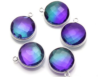 Green and Purple Connector, 14mm Round Shape Connector, Silver Connector, Gemstone Connector, Jewelry Making Supplies, GemMartUSA (GP-10124)